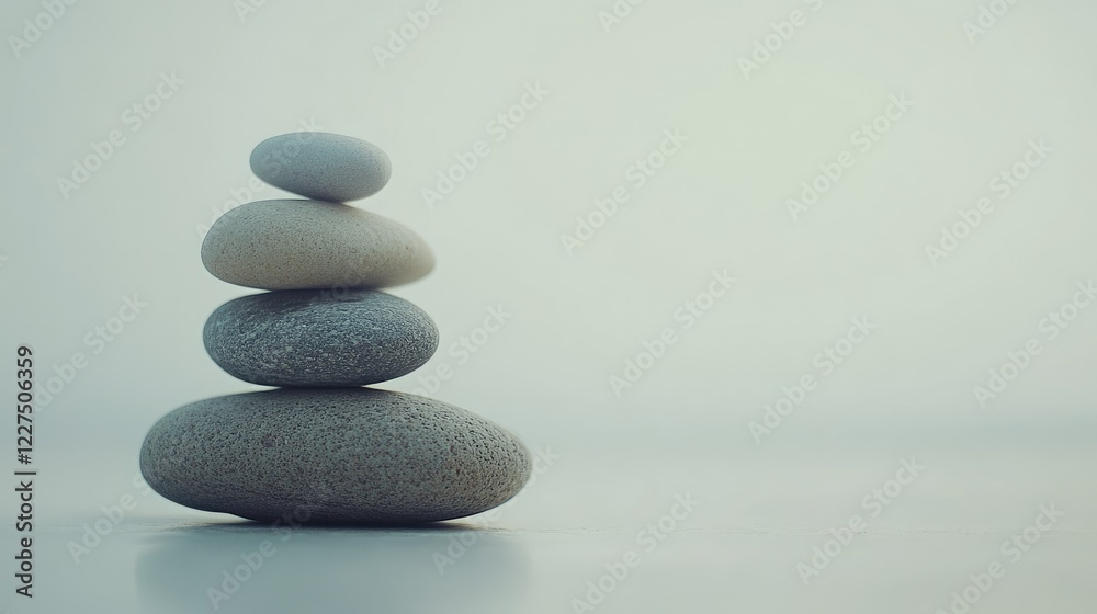 A minimalist shot of stacked pebbles, showcasing their natural colors and smooth textures, set against a white background for a calming visual effect A minimalist shot of stacked pebbles, showcasing their natural colors and smooth textures, set against a white background for a calming visual effect