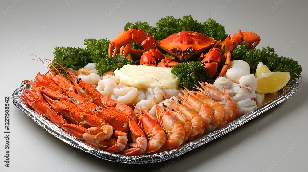 Fresh Assorted Seafood Platter with Crab and Shrimp on Ice Fresh Assorted Seafood Platter with Crab and Shrimp on Ice