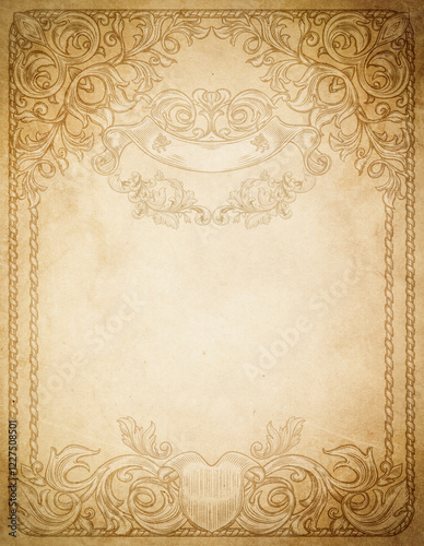 Grunge paper background with ornate frame.