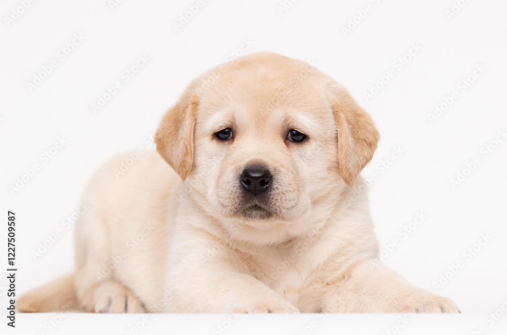 beige labrador puppy on white background beige labrador puppy on white background