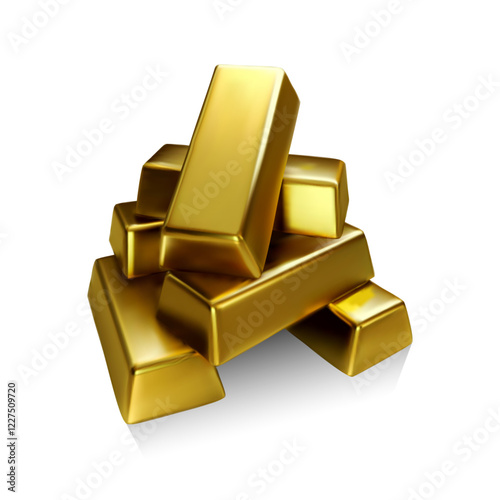 3d gold bars isolated on white background. Realistic gold bars
