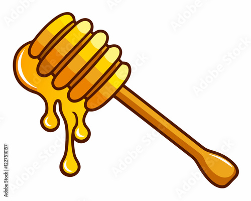Honey dripping with dipper isolated on white background. Honey Dripper Icon with Dripping Honey for AI and Food-Themed Designs.