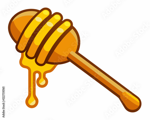 Honey dripping with dipper isolated on white background. Honey Dripper Icon with Dripping Honey for AI and Food-Themed Designs.
