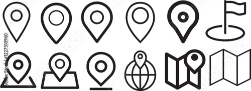 Location and Map Pin Icon Set Vector Design. Map, location pin, markers, compass, navigation, GPS, world map, atlas
