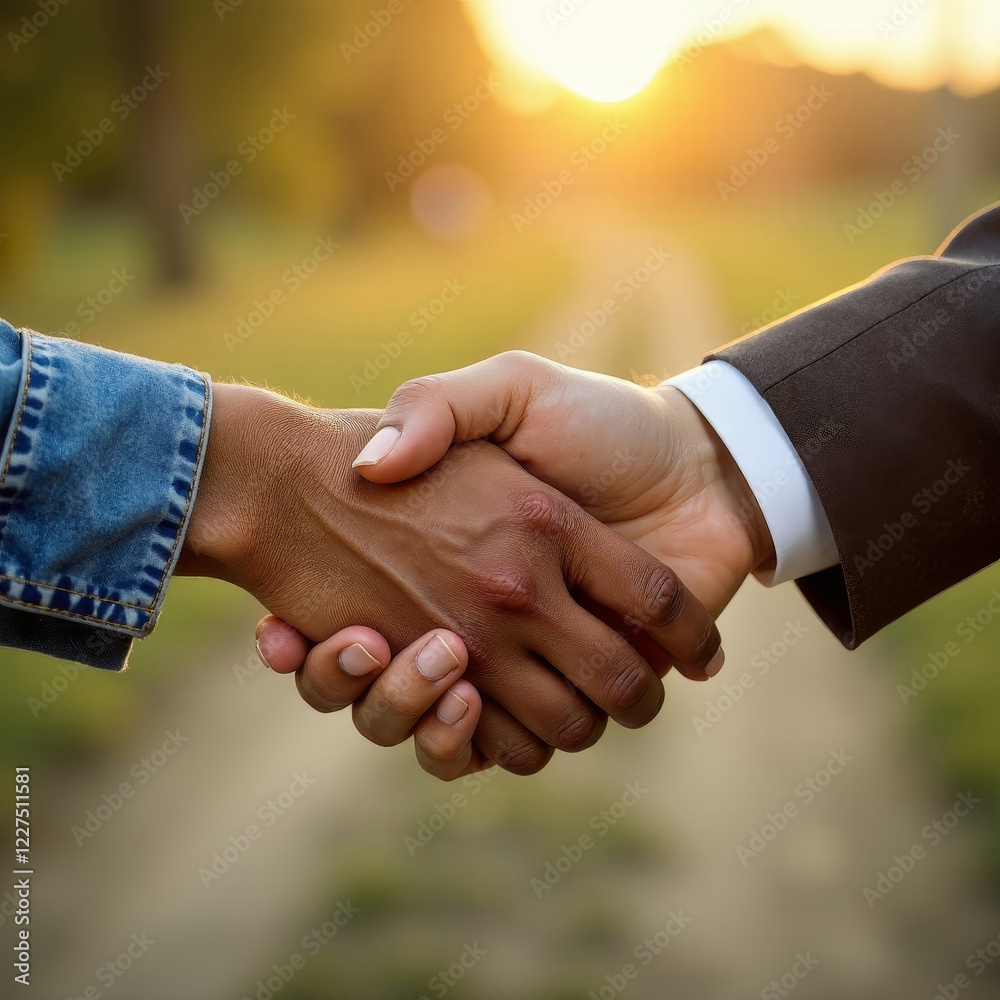 Handshake of Partnership: Unity, Trust, and Collaboration in Golden Hour Light Handshake of Partnership: Unity, Trust, and Collaboration in Golden Hour Light
