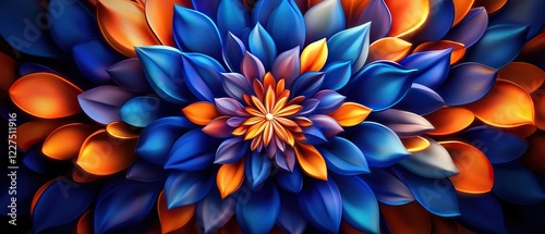 Wallpaper Mural A vibrant floral design with blue and orange petals radiating from a central point, creating a striking visual effect. Torontodigital.ca