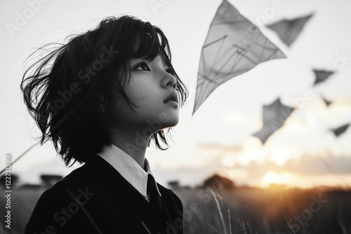 A kite tangled in power lines, with a child looking up in disappointment, symbolizing an unexpected limitation