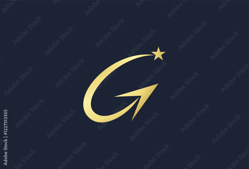 Shooting star letter G Logo. Simple Comet star logo design, comet with star inside, usable for brand and business logos, identity, symbol, flat design logo template, vector illustration Shooting star letter G Logo. Simple Comet star logo design, comet with star inside, usable for brand and business logos, identity, symbol, flat design logo template, vector illustration