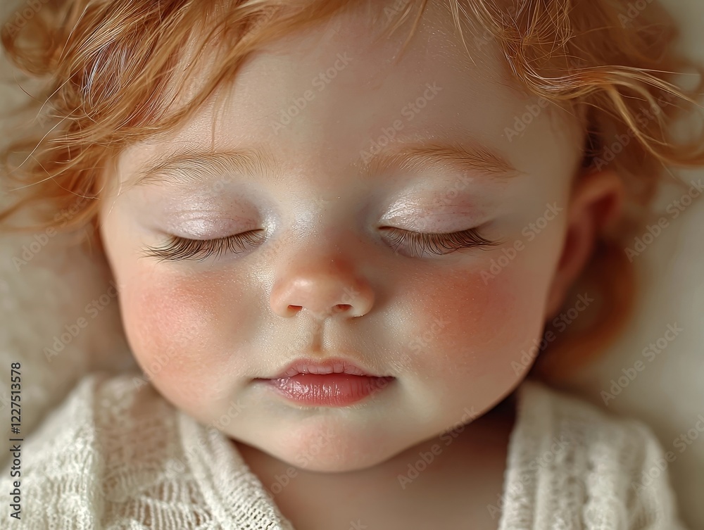 Newborn baby s peaceful face with delicate eyelashes bathed in gentle morning light Newborn baby s peaceful face with delicate eyelashes bathed in gentle morning light