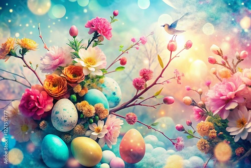 Abstract Spring Easter: Pastel Double Exposure Floral Design