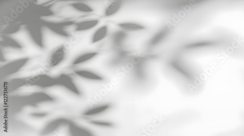Stylish abstract tree leaf shadows gently falling and cascading on a bright white wall background creating a natural elegant and serene atmosphere for aesthetic visual designs decor and presentations photo