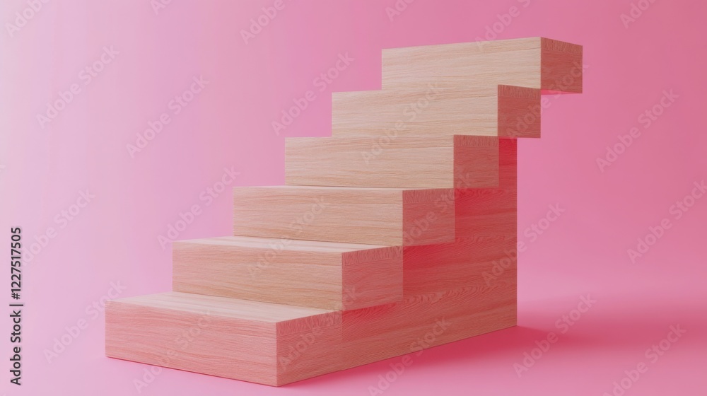 Elevated Wooden Steps on a Pink Background - Modern Architectural Design Elevated Wooden Steps on a Pink Background - Modern Architectural Design