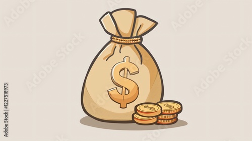 Cartoon Dollar Sack Icon: Fun Money Bag Illustration for Designs
