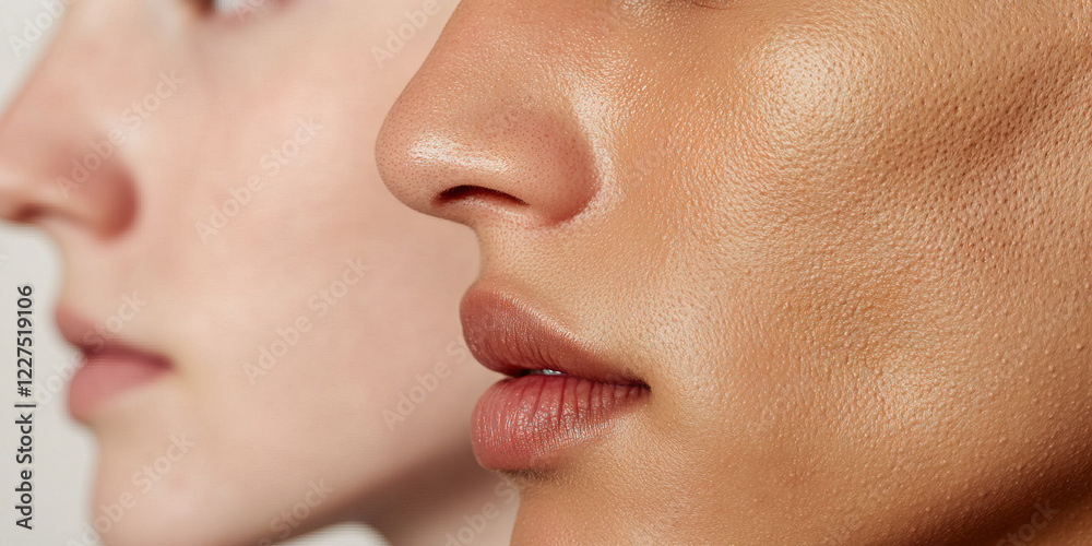 Obraz premium Close-up of Two Faces Showing Skin Tone and Texture Variation