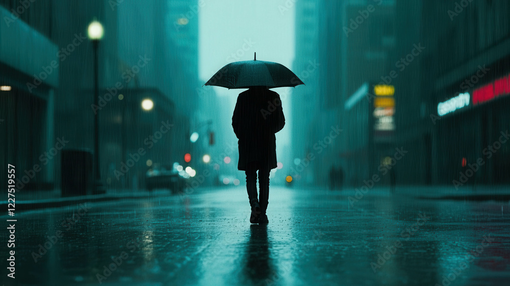 Obraz premium Dystopian Cityscape with Neon Lights Reflecting off Rainy Streets at Night