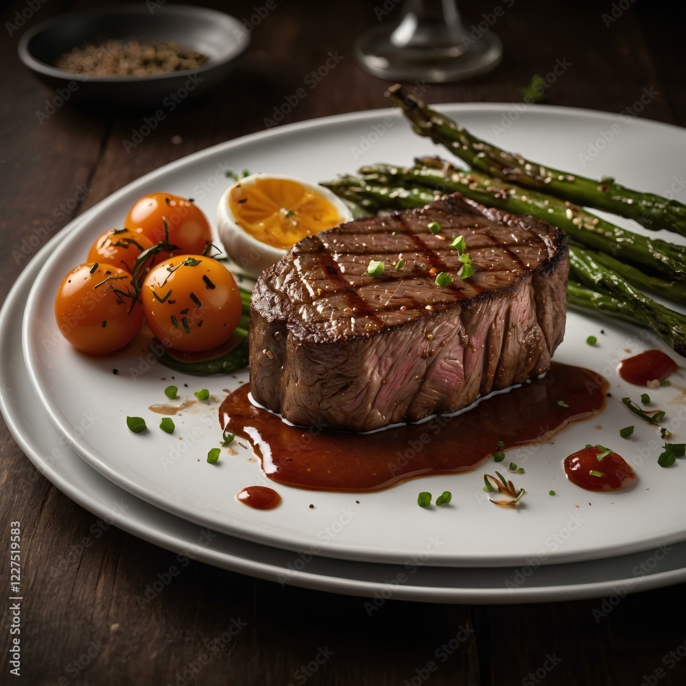 A succulent steak grilled to perfection with a crispy exterior and a juicy flavorful center served with fresh herbs and spices A succulent steak grilled to perfection with a crispy exterior and a juicy flavorful center served with fresh herbs and spices