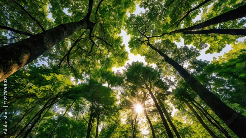 Naklejka premium Sunlight Filtering Through Forest Canopy