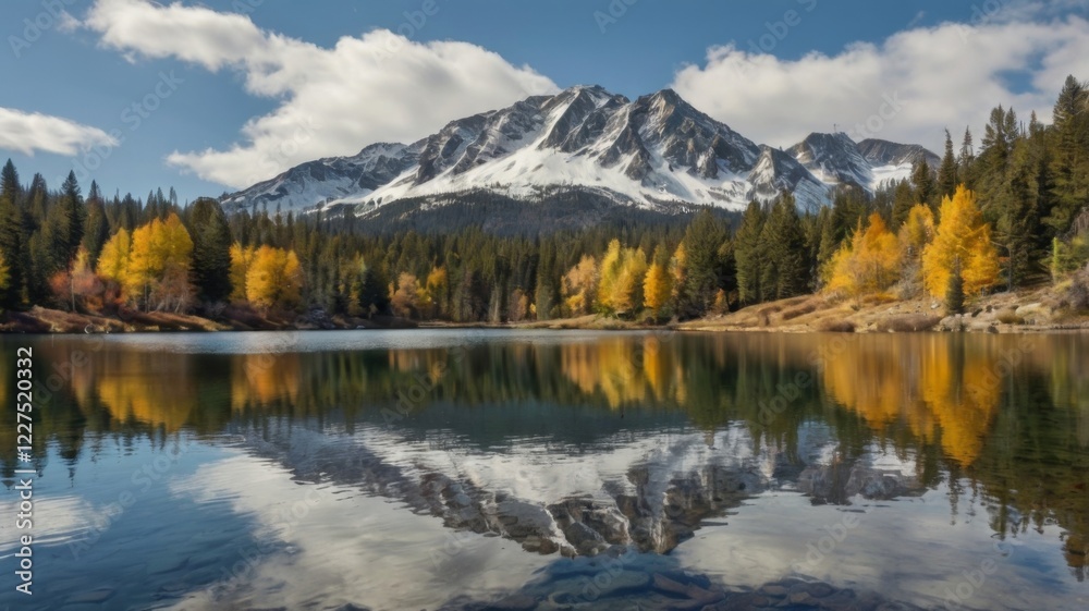 Fototapeta premium Mountain Lake with Autumn Colors and Reflection 