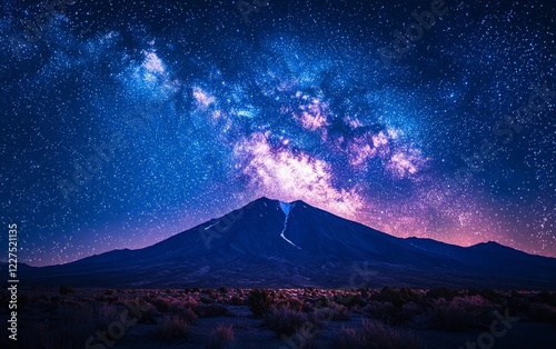 Majestic Silhouetted Mountain Against Breathtaking Starry Night Sky with Milky Way Galaxy