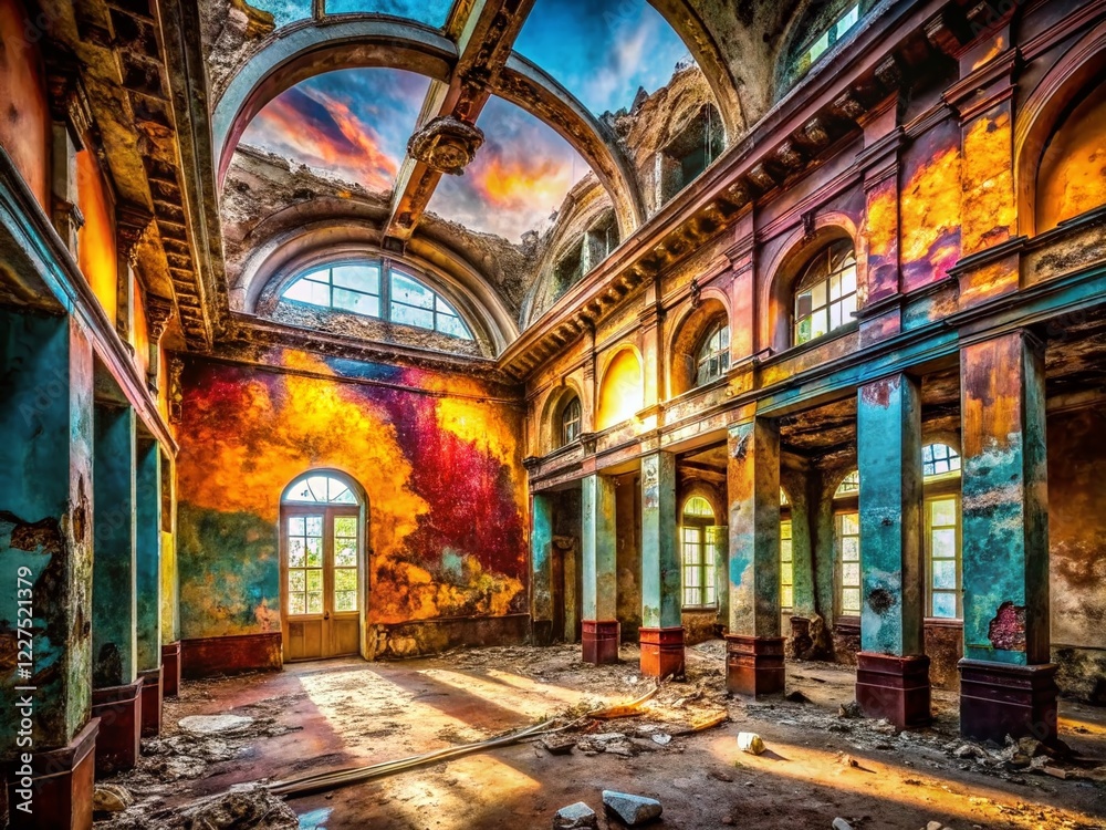 Fototapeta premium Abstract Urban Decay: Bold Marbled Textures in Abandoned Building