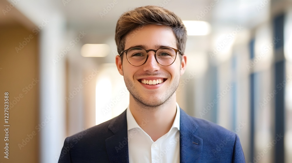 Confident Young Professional Smiling in Bright Office Setting Confident Young Professional Smiling in Bright Office Setting