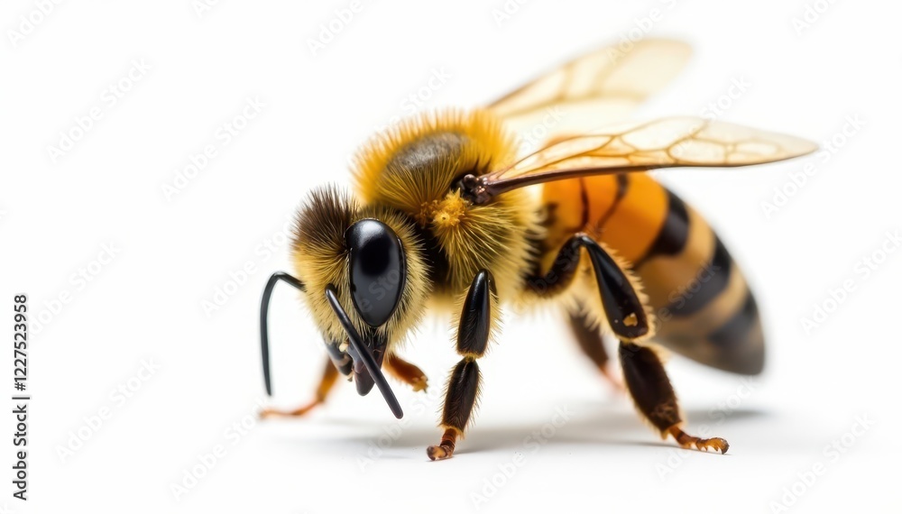Close-up of honeybee, isolated on white background, flora, white background