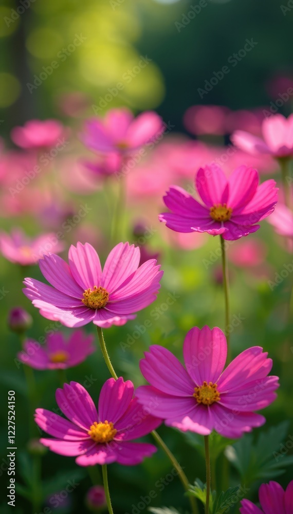 Cosmos flowers in full bloom, sunny garden setting , yellow, nature Cosmos flowers in full bloom, sunny garden setting , yellow, nature