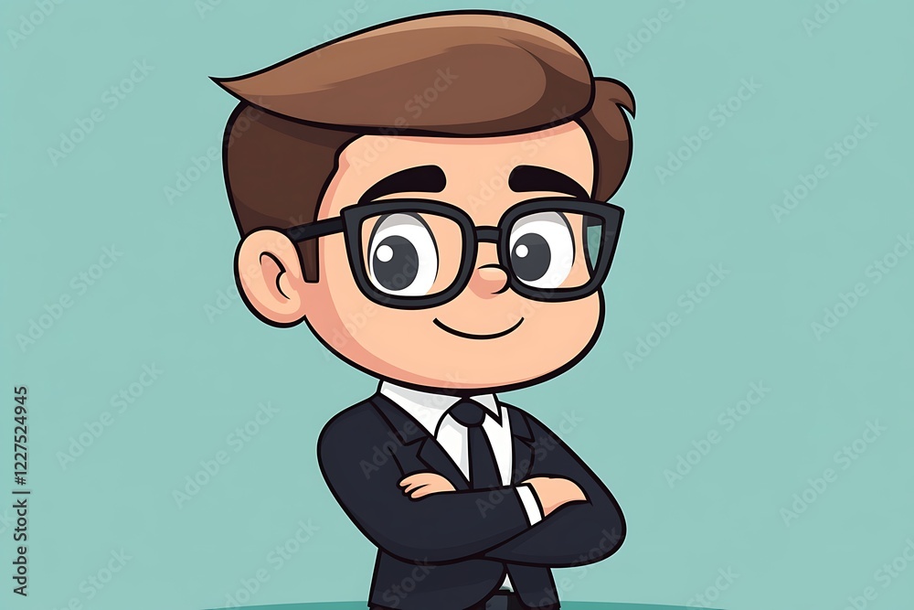 Happy Smart Business Cartoon Character Illustration Happy Smart Business Cartoon Character Illustration