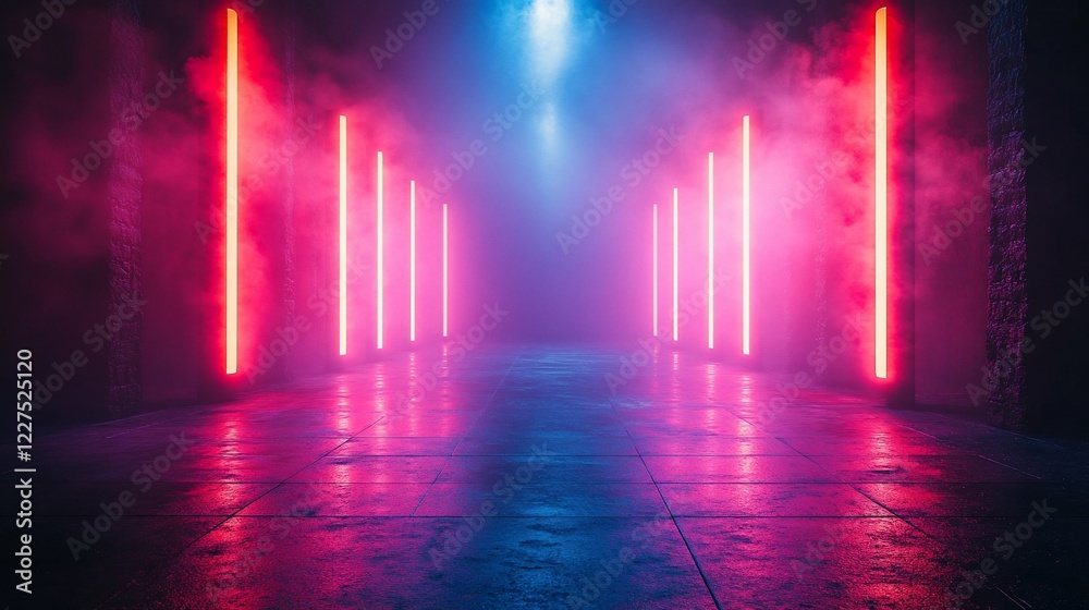 Neon Lights Corridor: Cyberpunk Atmosphere Neon Lights Corridor: Cyberpunk Atmosphere