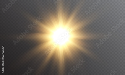 Light Vector with Sun Glare. Sun, Sunrays, and Glare in PNG Format. Gold Flare and Glare.