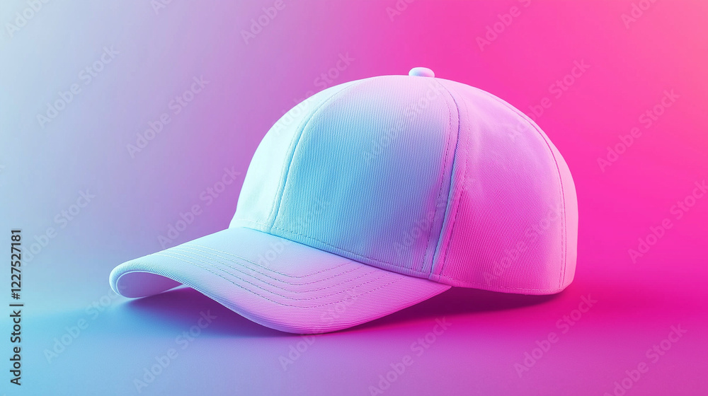 Fototapeta premium Stylish snapback cap displayed on pastel gradient background, trendy fashion