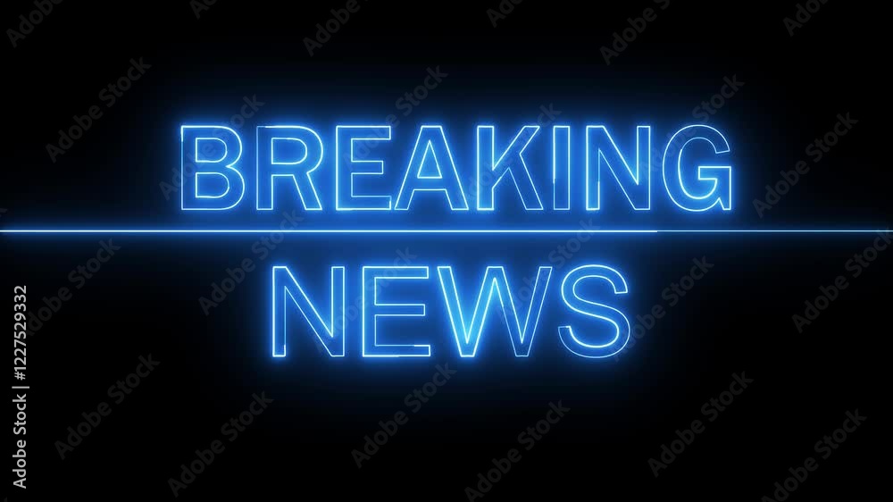 breaking news text icon animation neon glowing blue color signboard poster text font letter graphic design on black background breaking news text icon animation neon glowing blue color signboard poster text font letter graphic design on black background