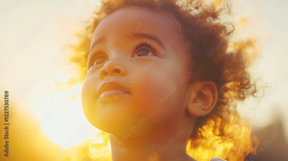 Fototapeta premium Adorable Toddler Gazing at Sunset Golden Hour Child Photography