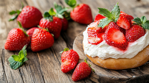 A high-resolution image of a bagel topped with strawberry cream cheese, perfect for food blogs, menus, or culinary presentations.