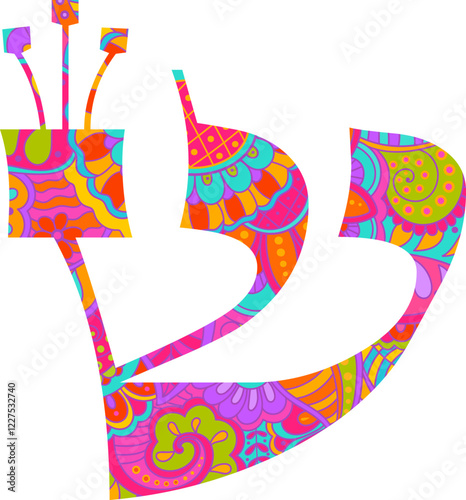 The Letter Shin of the Hebrew Alphabet. Name of G-d symbol. Decorative judaism symbol isolated vector