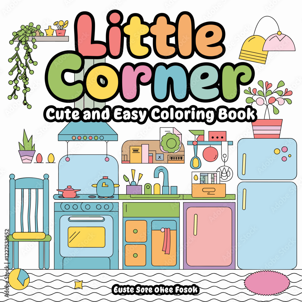 Fototapeta premium cute coloring book cover, cover, cute kids illustration, cartoon cover, cartoon illustration, kawaii coloring, easy and bold, kawaii cover, cozy, cozy cover, fuzzy, hygge, coloring pages, adult colori