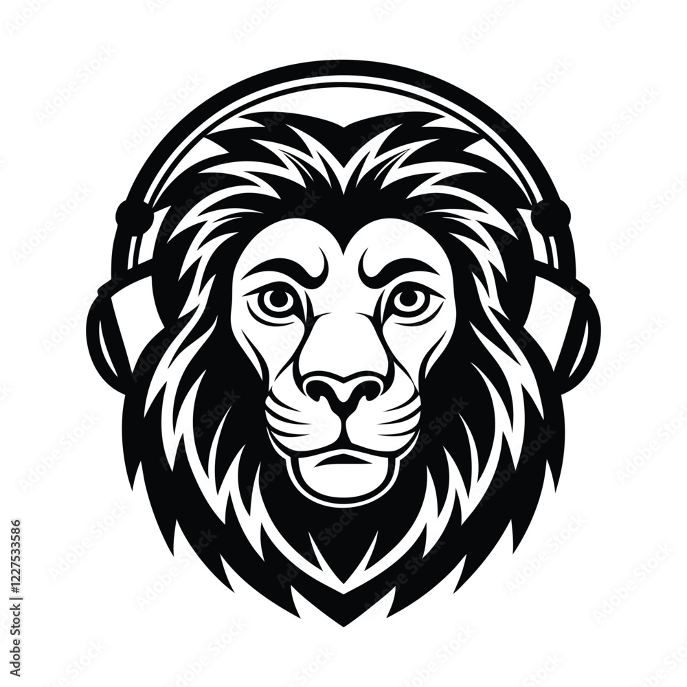 Fototapeta premium head of lion with headphone