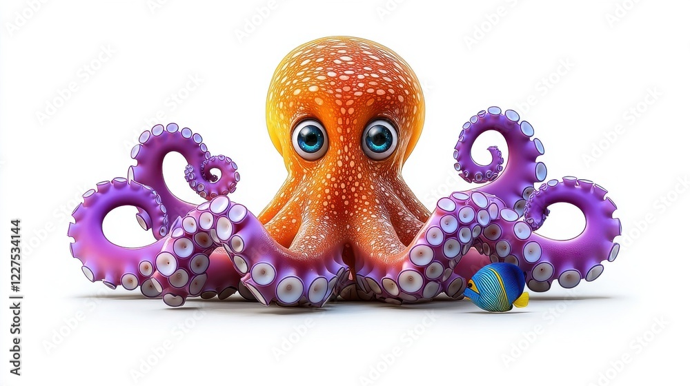 Fototapeta premium Toy Octopus With Colorful Tentacles in Bright Playful Ocean Scene