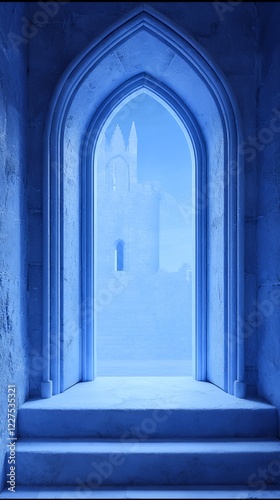 Frozen Gothic Gateway  A Tranquil View to a Distant Castle