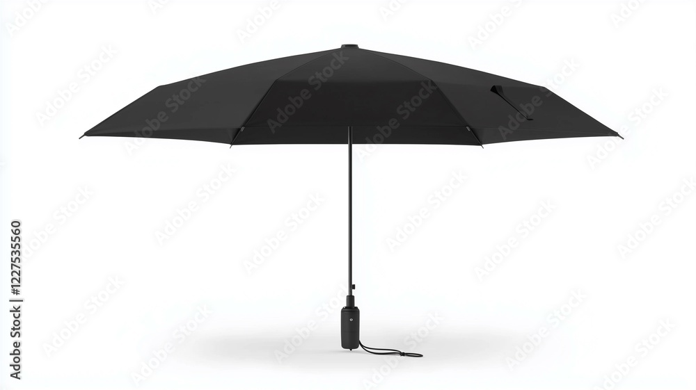 Ultra-realistic image of a black travel umbrella with a collapsible design, isolated on a white background
Ultra-realistic image of a black travel umbrella with a collapsible design, isolated on a white background