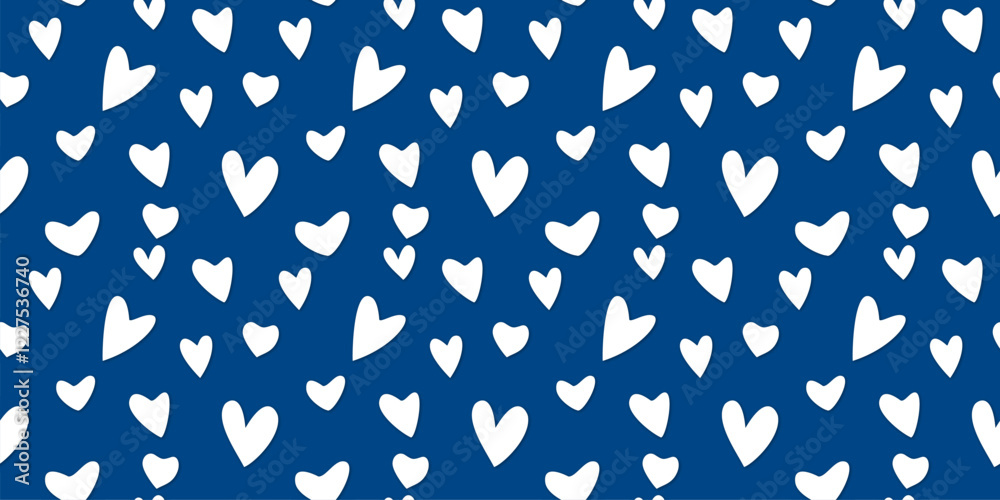 Obraz premium White Heart Seamless Pattern on color Background. Love romantic theme. Pattern hearts with Love for Valentine's Day. Valentines day background. Vector abstract texture with small hearts