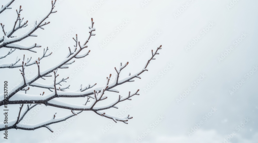 A minimalist depiction of bare branches covered in a light dusting of snow, emphasizing the simplicity and elegance of winter. A minimalist depiction of bare branches covered in a light dusting of snow, emphasizing the simplicity and elegance of winter.