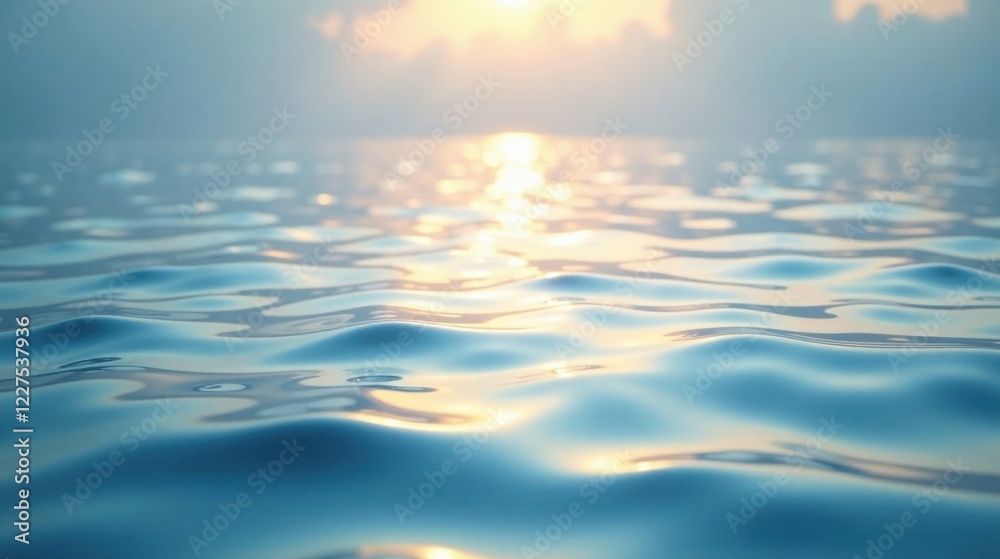 Obraz premium Serene Waters Reflecting Golden Hour Sunlight A Captivating View of Gentle Ocean Waves