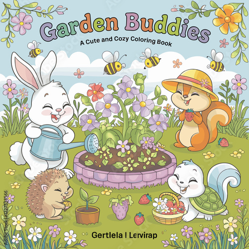 cute coloring book cover, cover, cute kids illustration, cartoon cover, cartoon illustration, kawaii coloring, easy and bold, kawaii cover, cozy, cozy cover, fuzzy, hygge, coloring pages, adult colori