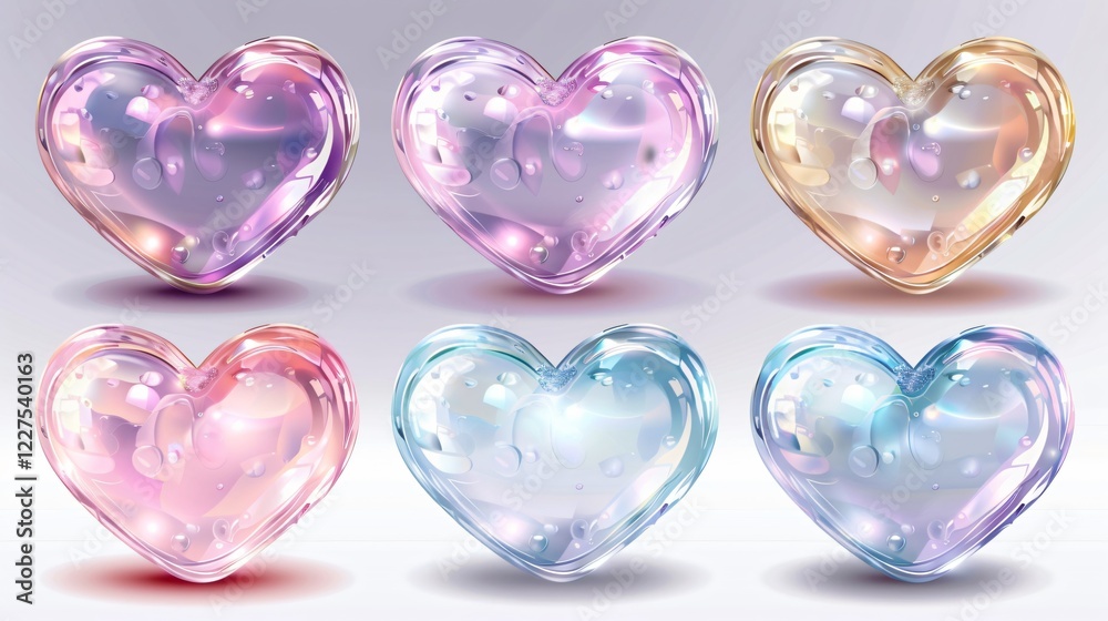 Glossy 3D Glass Hearts Reflection in Water - Beautiful Heart Artwork