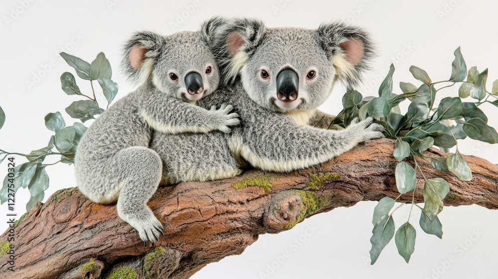 Fototapeta premium Two Koala Bears Huddle Together On A Branch
