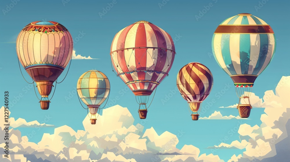 Obraz premium Vintage Hot Air Balloons Aerostat Balloon Transport Image for Creative Projects