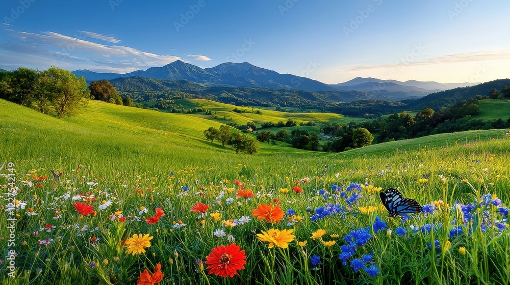 Obraz premium Picture Perfect Field of Wildflowers Vibrant Bloom of Summer Colors Serene Landscape Photography Rustic Countryside Nature Lovers Paradise