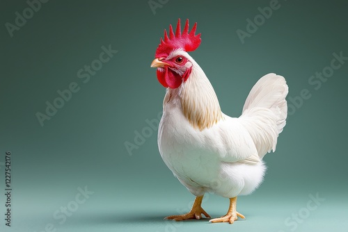 White Chicken Standing Calmly in Farm Yard Soft Focus and Natural Light