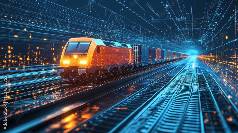 Fototapeta premium High-tech rail system, global freight transportation, 3D illustration. 